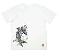 半袖ＶネックＴシャツ 流水鯉刺繍